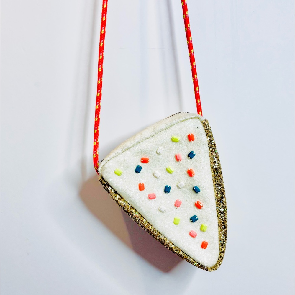 J. Crew Crewcuts glitter cake slice purse, gold/white/multicolor